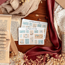 Load image into Gallery viewer, Small sheet of Frosted Winter stamp stickers - blue and beige