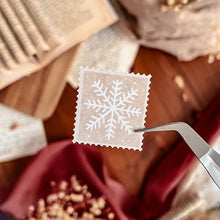 Load image into Gallery viewer, Small sheet of winter snowflake stamp stickers - blue and beige