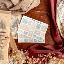 Load image into Gallery viewer, Small sheet of winter snowflake stamp stickers - blue and beige