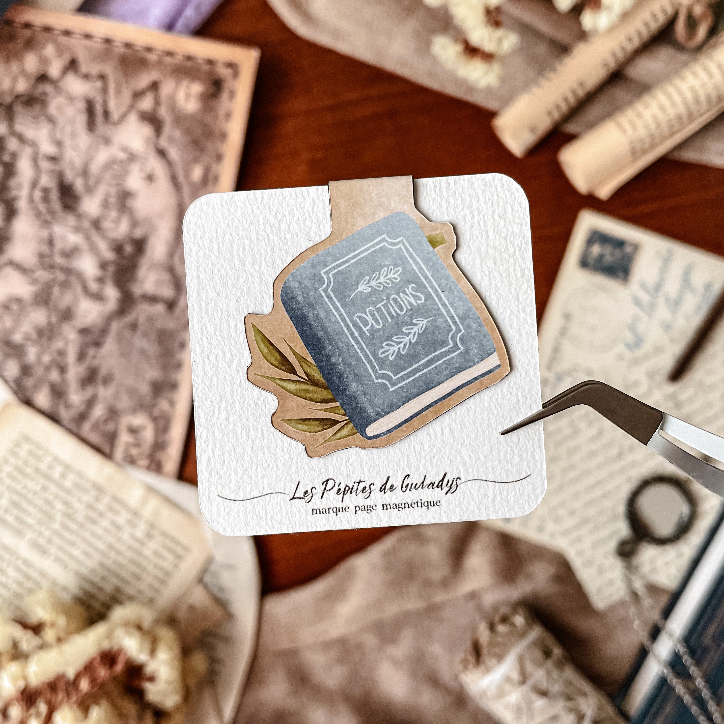 Marque-Page Magnétique Vintage Cuir, Double Face Pinces De