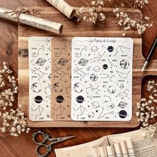 Load image into Gallery viewer, Large sheet of black and white galaxy stickers