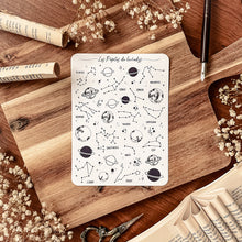 Load image into Gallery viewer, Large sheet of black and white galaxy stickers