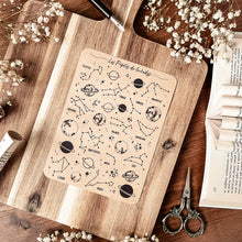 Load image into Gallery viewer, Large sheet of black and white galaxy stickers