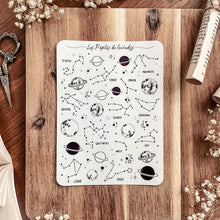 Load image into Gallery viewer, Large sheet of black and white galaxy stickers