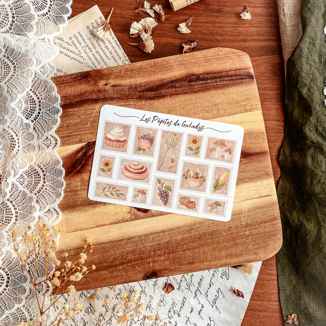Petite planche de stickers timbres Marché d'Automne
