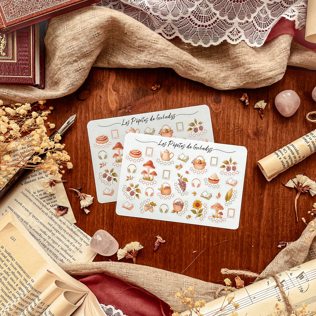 Petite planche de stickers notations illustrées Marché d'Automne